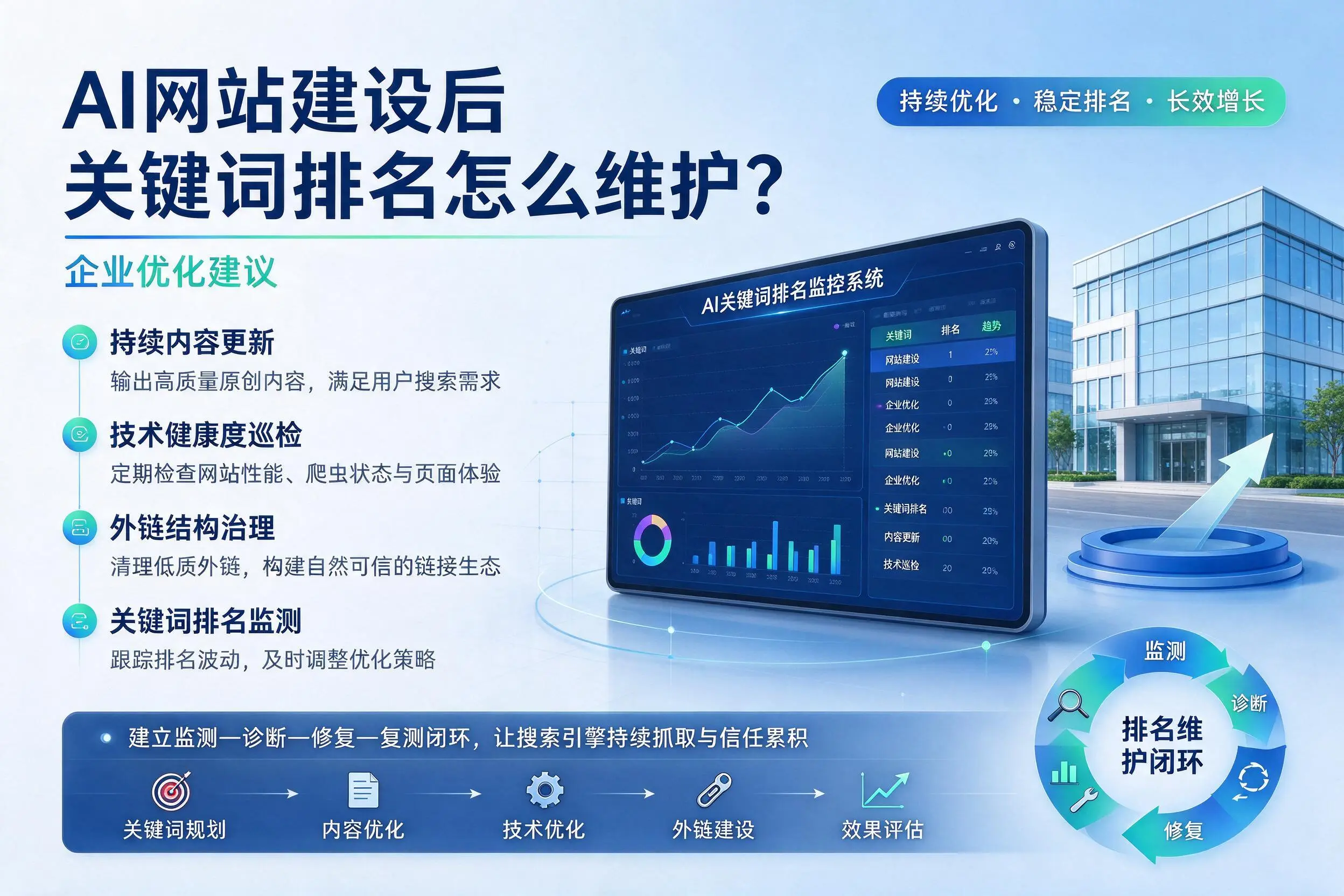 AI网站建设后关键词排名怎么维护?新余企业优化建议